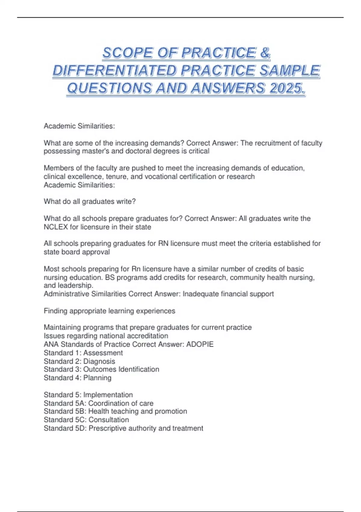 Scoping Questions Examples SCOPE OF PRACTICE & DIFFERENTIATED PRACTICE SAMPLE QUESTIONS AND ...