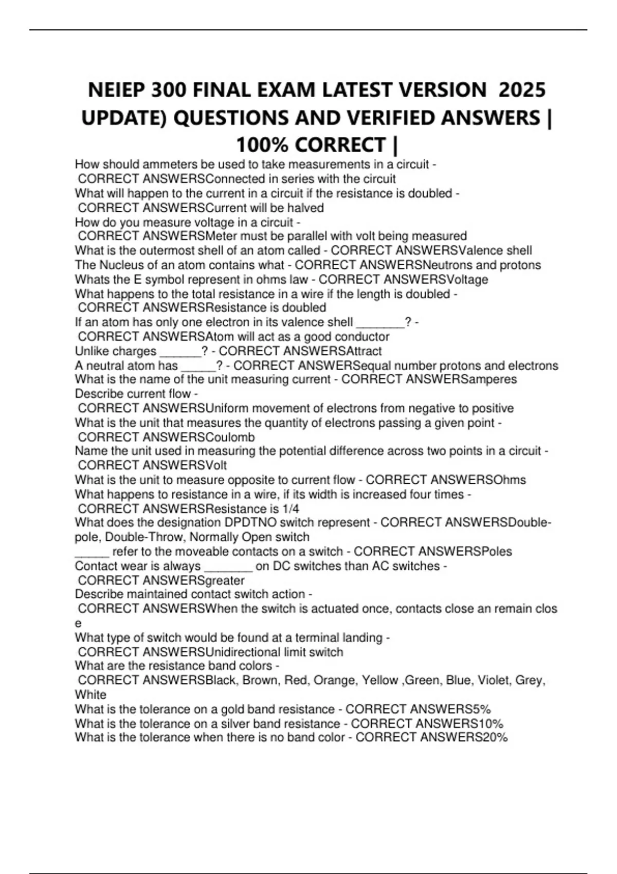 NEIEP 300 FINAL EXAM LATEST VERSION 2025 UPDATE) QUESTIONS AND VERIFIED ...