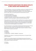 Final Review Questions for NR222 Health & Wellness and answers 2025