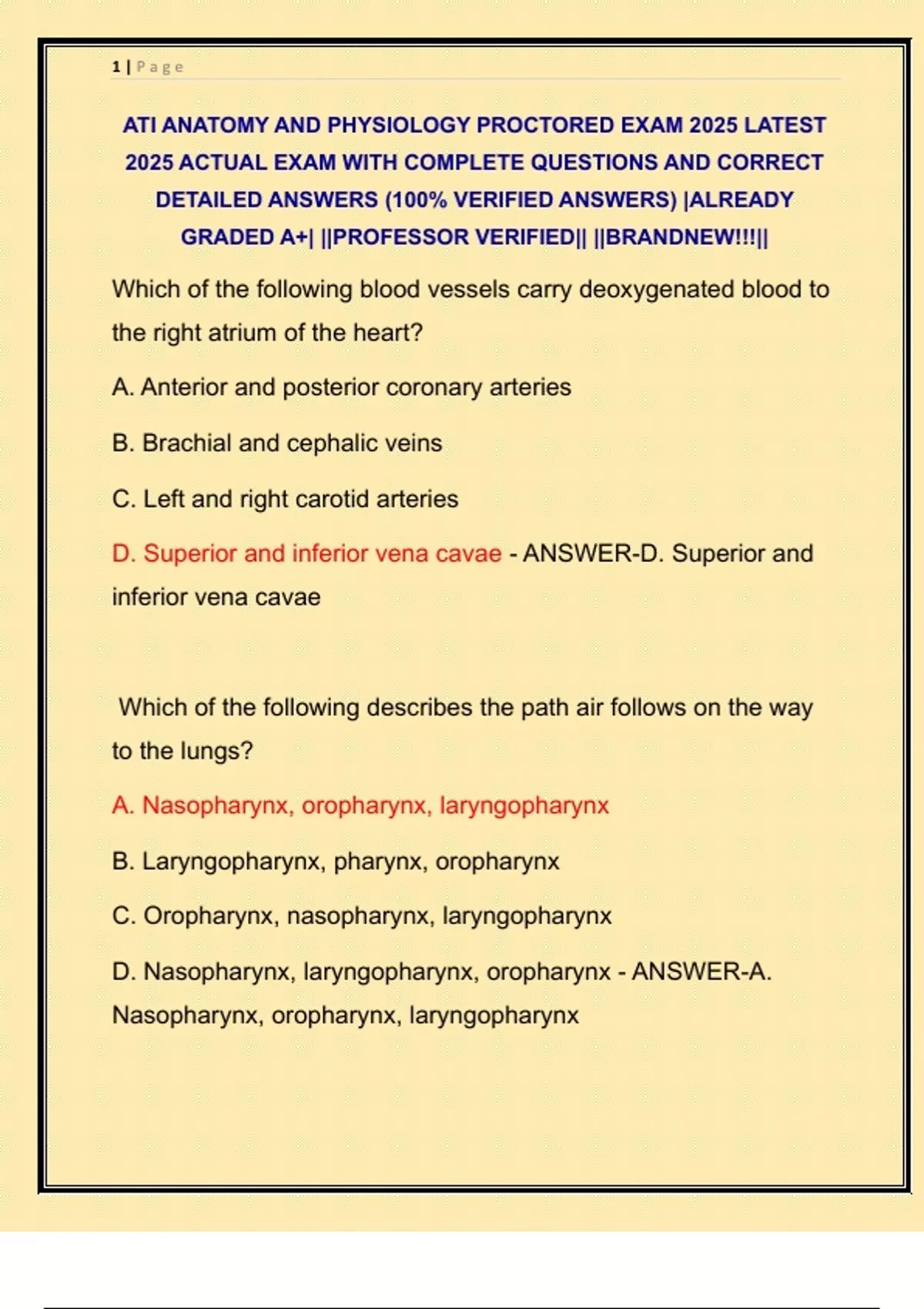 ATI ANATOMY AND PHYSIOLOGY PROCTORED EXAM 2025 LATEST 2025 ACTUAL EXAM ...