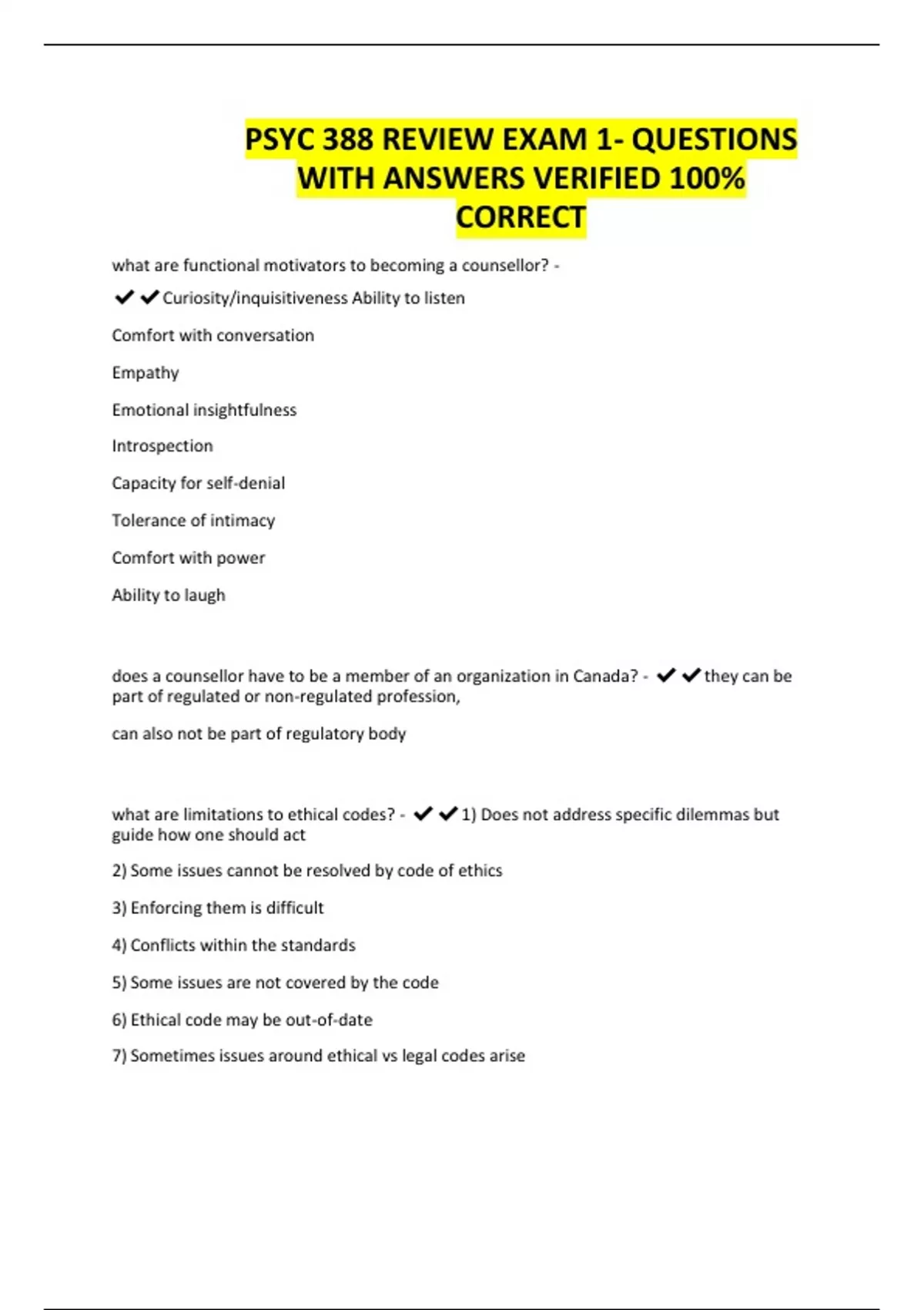 PSYC 388 REVIEW EXAM 1- QUESTIONS WITH ANSWERS VERIFIED 100% CORRECT ...