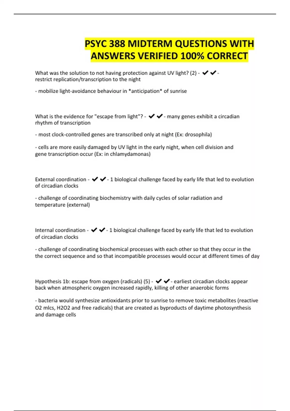 PSYC 388 MIDTERM QUESTIONS WITH ANSWERS VERIFIED 100% CORRECT - PSYC ...