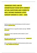 TENNESSEE STATE LAW OF COSMETOLOGY EXAM WITH CORRECT ACTUAL QUESTIONS AND CORRECTLY WELL DEFINED ANSWERS LATEST ALREADY GRADED A&plus; 2025 &ndash; 2026