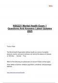 NSG221 Mental Health Exam 1 Questions And Answers Latest Updates 2025