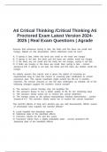 Ati Critical Thinking &sol;Critical Thinking Ati Proctored Exam Latest Version 2024-2025 &vert; Real Exam Questions &vert; Agrade