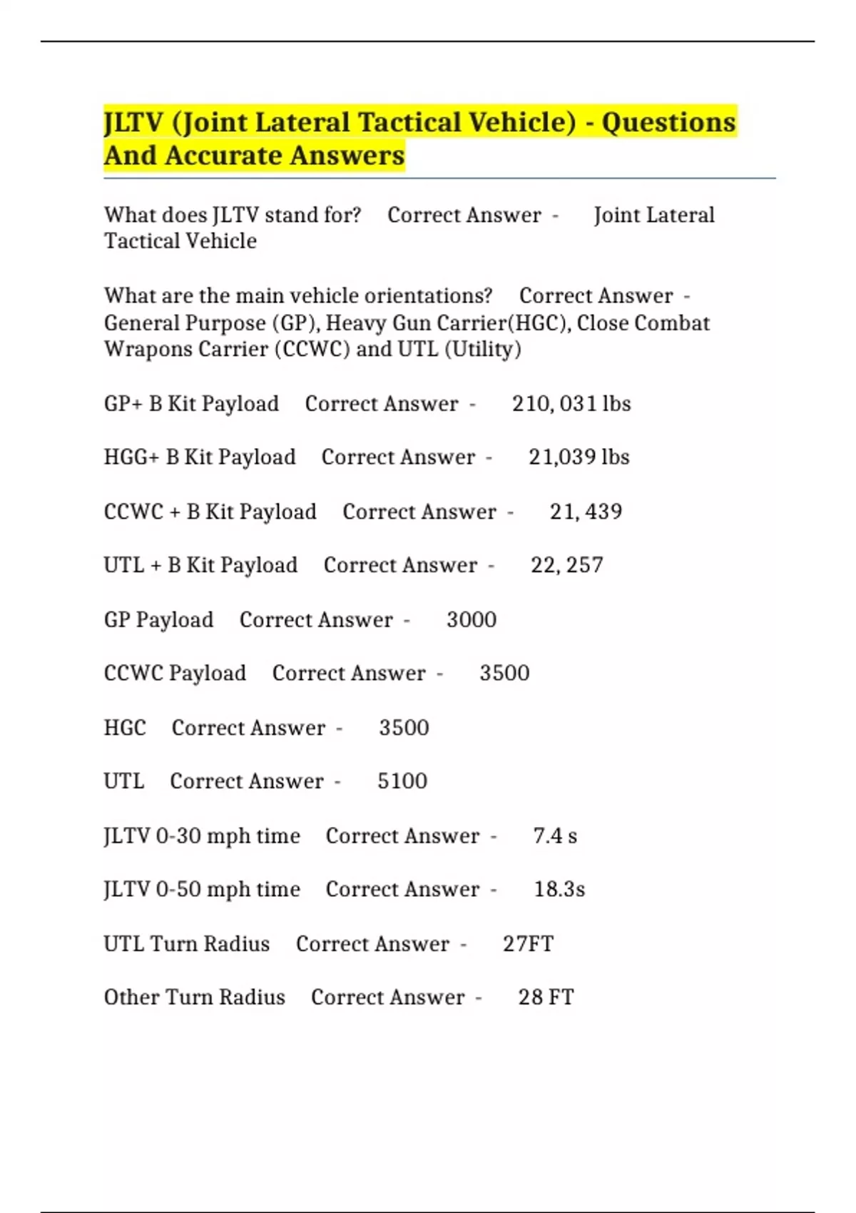 JLTV (Joint Lateral Tactical Vehicle) - Questions And Accurate Answers ...