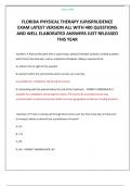 FLORIDA PHYSICAL THERAPY JURISPRUDENCE EXAM LATEST VERSION ALL WITH 400 QUESTIONS AND WELL ELABORATED ANSWERS JUST RELEASED THIS YEAR
