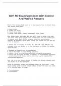 CDR RD Exam Questions With Correct And Verified Answers