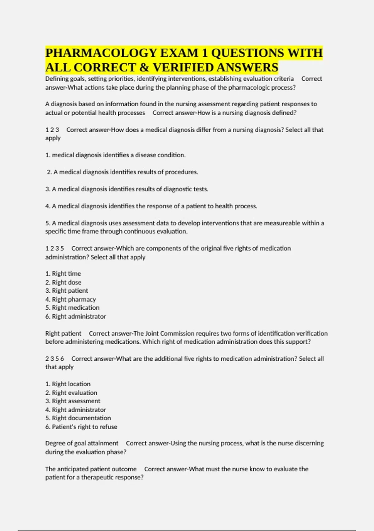 PHARMACOLOGY EXAM 1 QUESTIONS WITH ALL CORRECT & VERIFIED ANSWERS ...