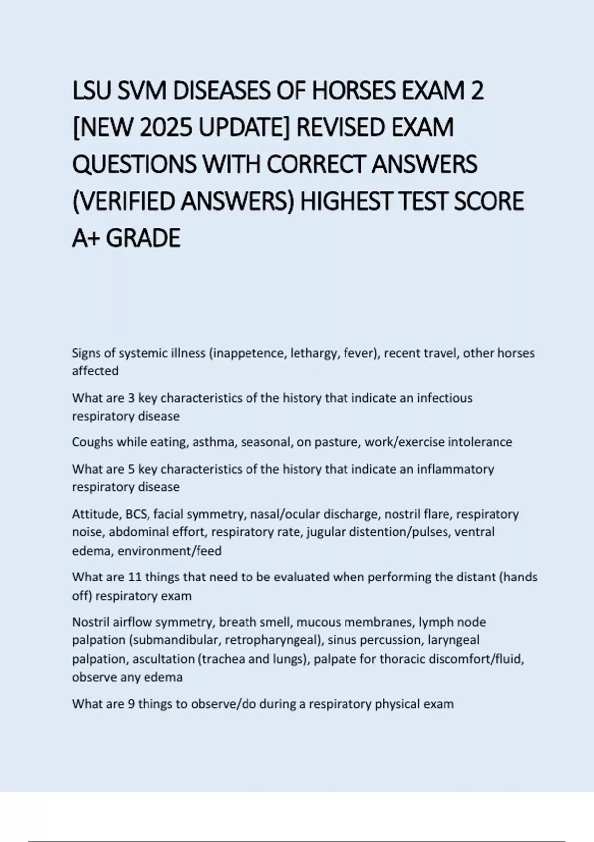 LSU SVM DISEASES OF HORSES EXAM 2 -NEW 2025 UPDATE- REVISED EXAM ...