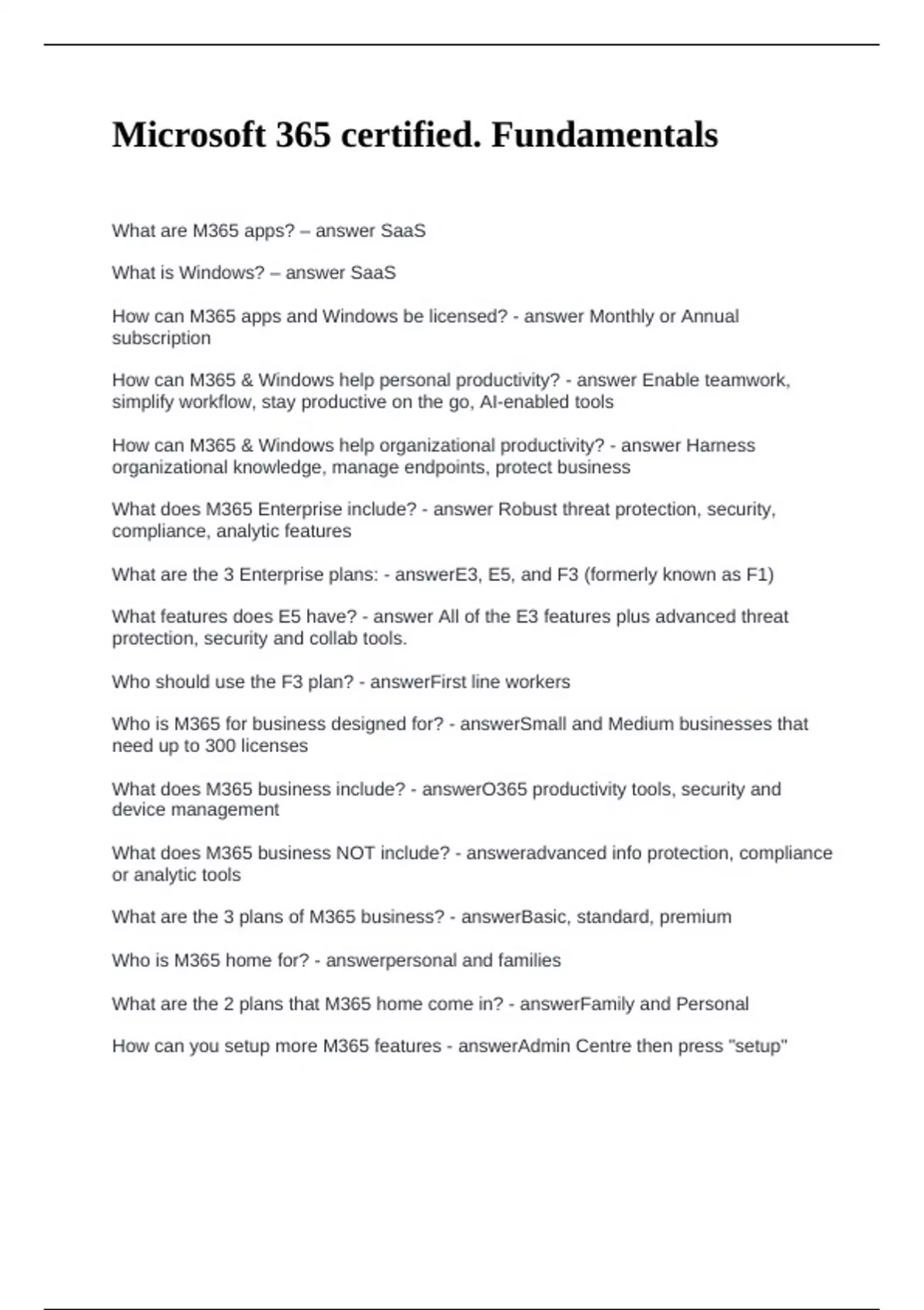 Microsoft 365 certified. Fundamentals Questions and Answers 100% ...