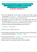 State of Colorado Sales License ACTUAL EXAM  QUESTIONS WITH CORRECT & DETAILED  ANSWERS WITH RATIONALES&period;   ALREADY GRADED A&plus;&period; 