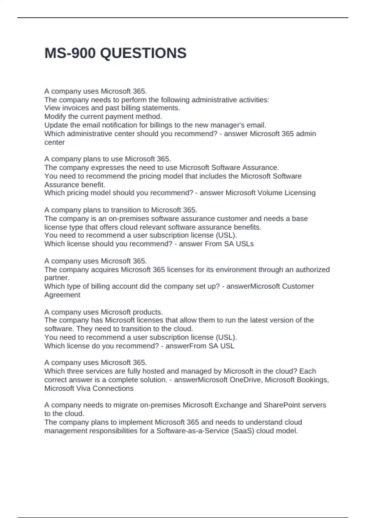 MS-900 QUESTIONS WITH COMPLETE SOLUTIONS - MS 900 - Stuvia US