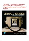 Test Bank for Criminal Behavior&colon; A Psychological Approach &lpar;12th Edition by Bartol & Bartol&rpar; &ndash; Complete Chapters 1&ndash;16 &vert; Verified Exam Questions & Answers    9780131850491