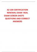 AZ-104 CERTIFICATION  RENEWAL EXAM  REAL   EXAM SCREEN SHOTS   QUESTIONS AND CORRECT  ANSWERS  