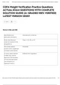 CDFA Weight Verification Practice Questions ACTUAL EXAM QUESTIONS WITH COMPLETE SOLUTION GUIDE &lpar;A&plus; GRADED 100&percnt; VERIFIED&rpar; LATEST VERSION 2025&excl;&excl;