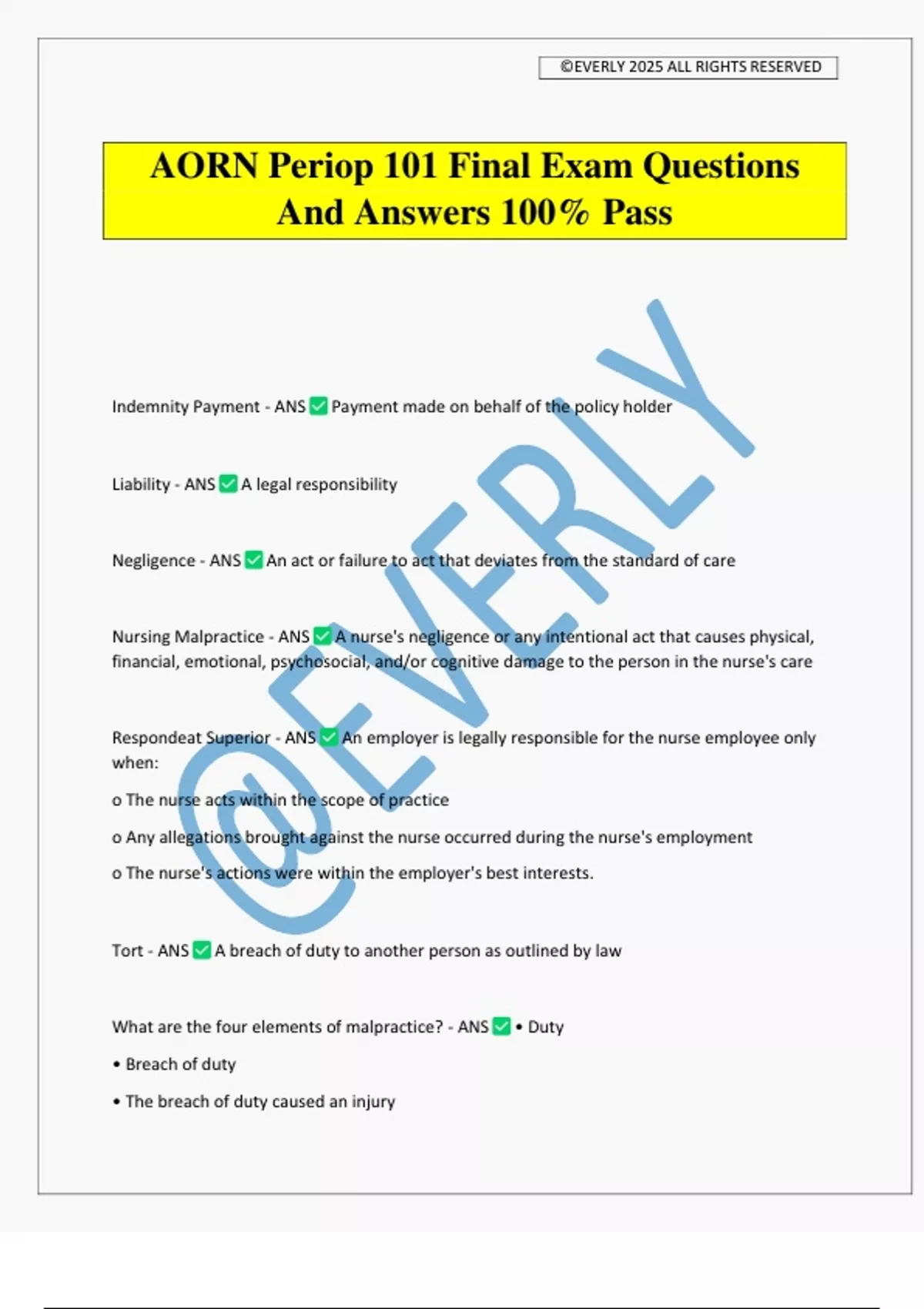 AORN Periop 101 Final Exam Questions And Answers 100% Pass - AORN ...