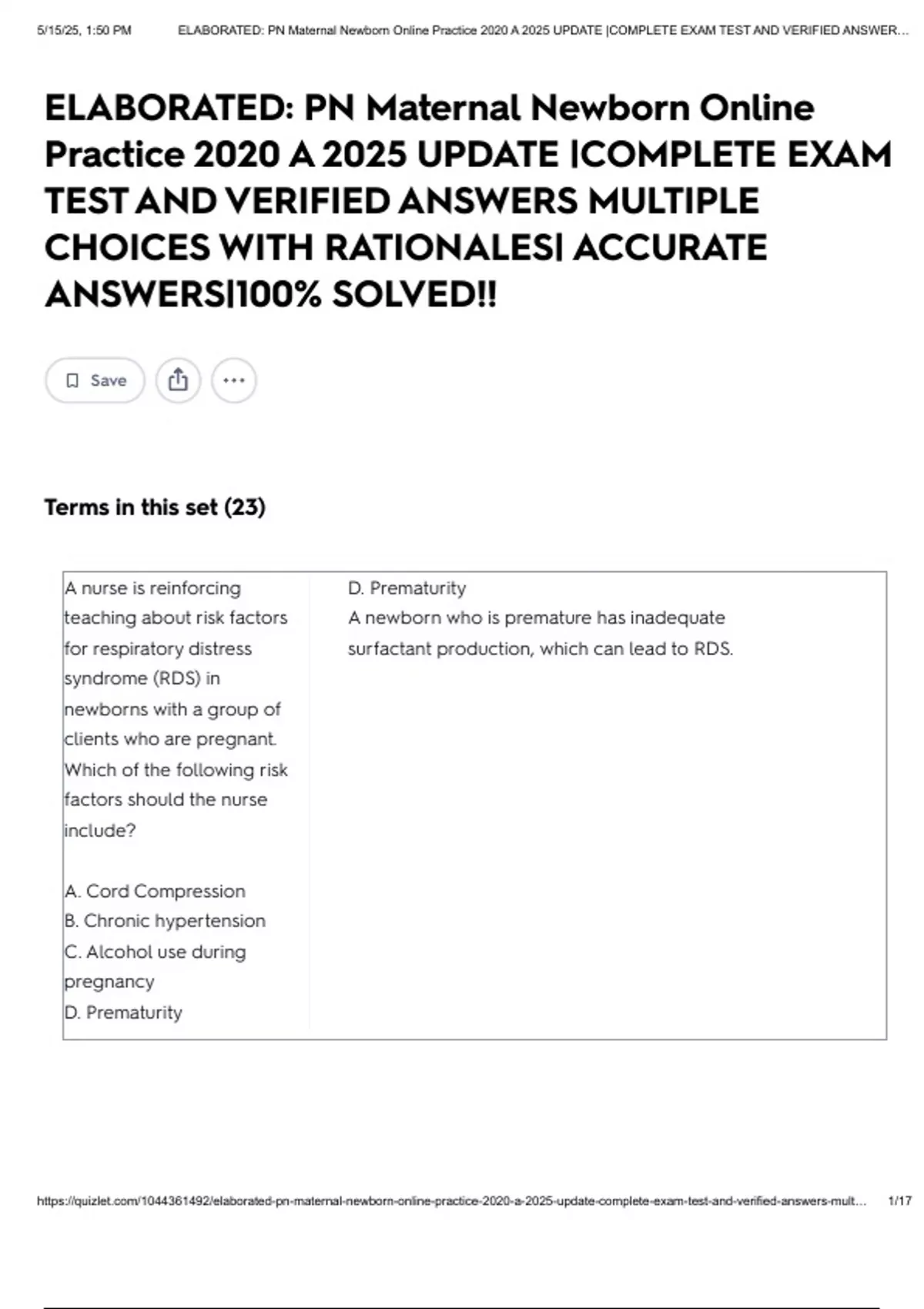 ELABORATED: PN Maternal Newborn Online Practice 2020 A 2025 UPDATE |COMPLETE EXAM TEST AND ...