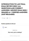 INTRODUCTION TO LAW FINAL EXAM REVIEW 2025 &vert; ALL QUESTIONS AND CORRECT ANSWERS &vert; NEWEST EXAM 2025 &vert; GRADED A&plus; &vert; VERIFIED ANSWERS &lpar;JUST RELEASED&rpar;