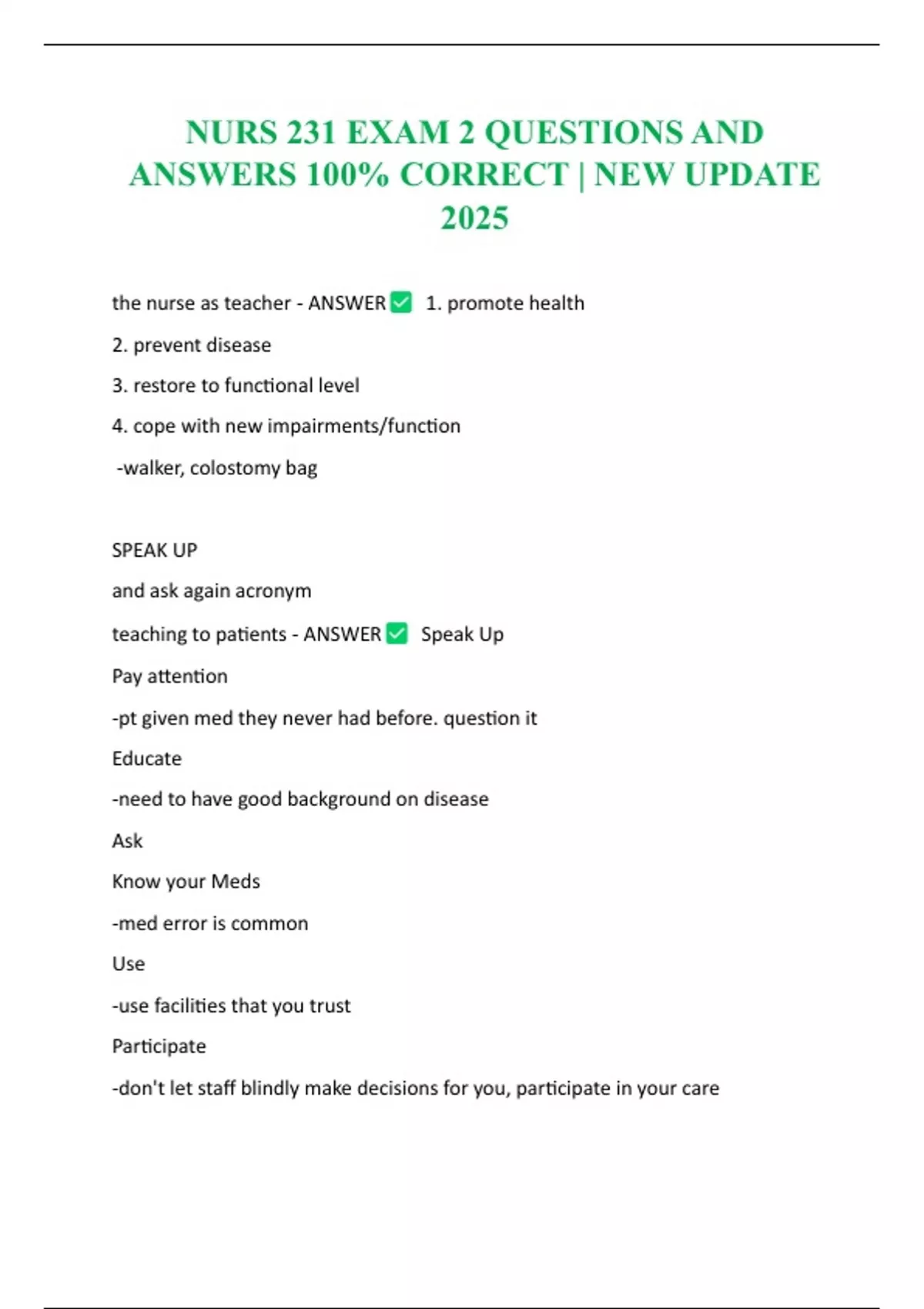 NURS 231 EXAM 2 QUESTIONS AND ANSWERS 100% CORRECT | NEW UPDATE 2025 ...