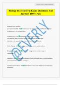 Biology 152 Midterm Exam Questions And Answers 100&percnt; Pass