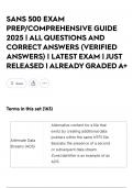 SANS 500 EXAM PREP&sol;COMPREHENSIVE GUIDE 2025 &vert; ALL QUESTIONS AND CORRECT ANSWERS &lpar;VERIFIED ANSWERS&rpar; &vert; LATEST EXAM &vert; JUST RELEASED &vert; ALREADY GRADED A&plus;