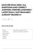 SANS 500 EXAM 2025 &vert; ALL QUESTIONS AND CORRECT ANSWERS &lpar;VERIFIED ANSWERS&rpar; &vert; LATEST EXAM &vert; JUST RELEASED &vert; ALREADY GRADED A&plus;