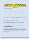 ANZCA Primary Definitions UPDATED   ACTUAL  Exam Questions and CORRECT  Answers 