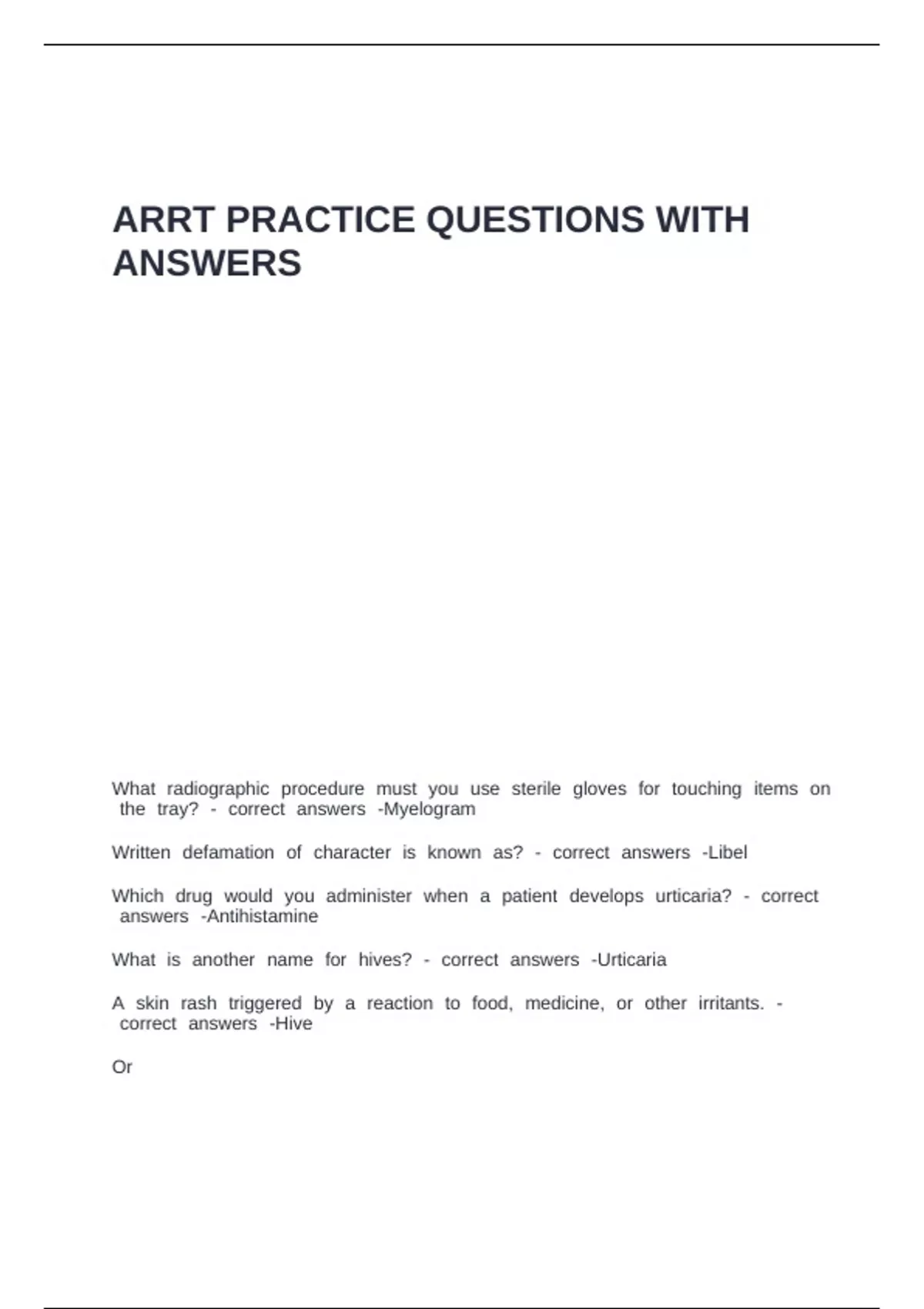 ARRT PRACTICE QUESTIONS WITH ANSWERS - ARRT - Stuvia US