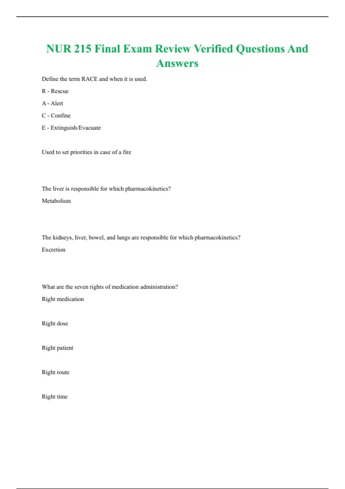NUR 215 Final Exam Review Verified Questions And Answers - NUR 215 2025 ...