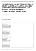 PRE-ASSESSMENT&colon; ANALYTICAL METHODS OF HEALTH LEADERS RAO2 ACTUAL EXAM 2025 TEST COMPREHENSIVE QUESTIONS AND VERIFIED ANSWERS &lpar;DETAILED & ELABORATED&rpar; 100&percnt; SOLVED 2025&excl;&excl;