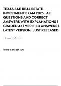 TEXAS SAE REAL ESTATE INVESTMENT EXAM 2025 &vert; ALL QUESTIONS AND CORRECT ANSWERS WITH EXPLANATIONS &vert; GRADED A&plus; &vert; VERIFIED ANSWERS &vert; LATEST VERSION &vert; JUST RELEASED