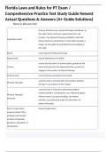 Florida Laws and Rules for PT Exam &sol; Comprehensive Practice Test Study Guide Newest Actual Questions & Answers &lpar;A&plus; Guide Solutions&rpar;