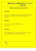 Biology 1406 Final Exam &ndash; Comprehensive Answer Key &lpar;Latest Edition&rpar;