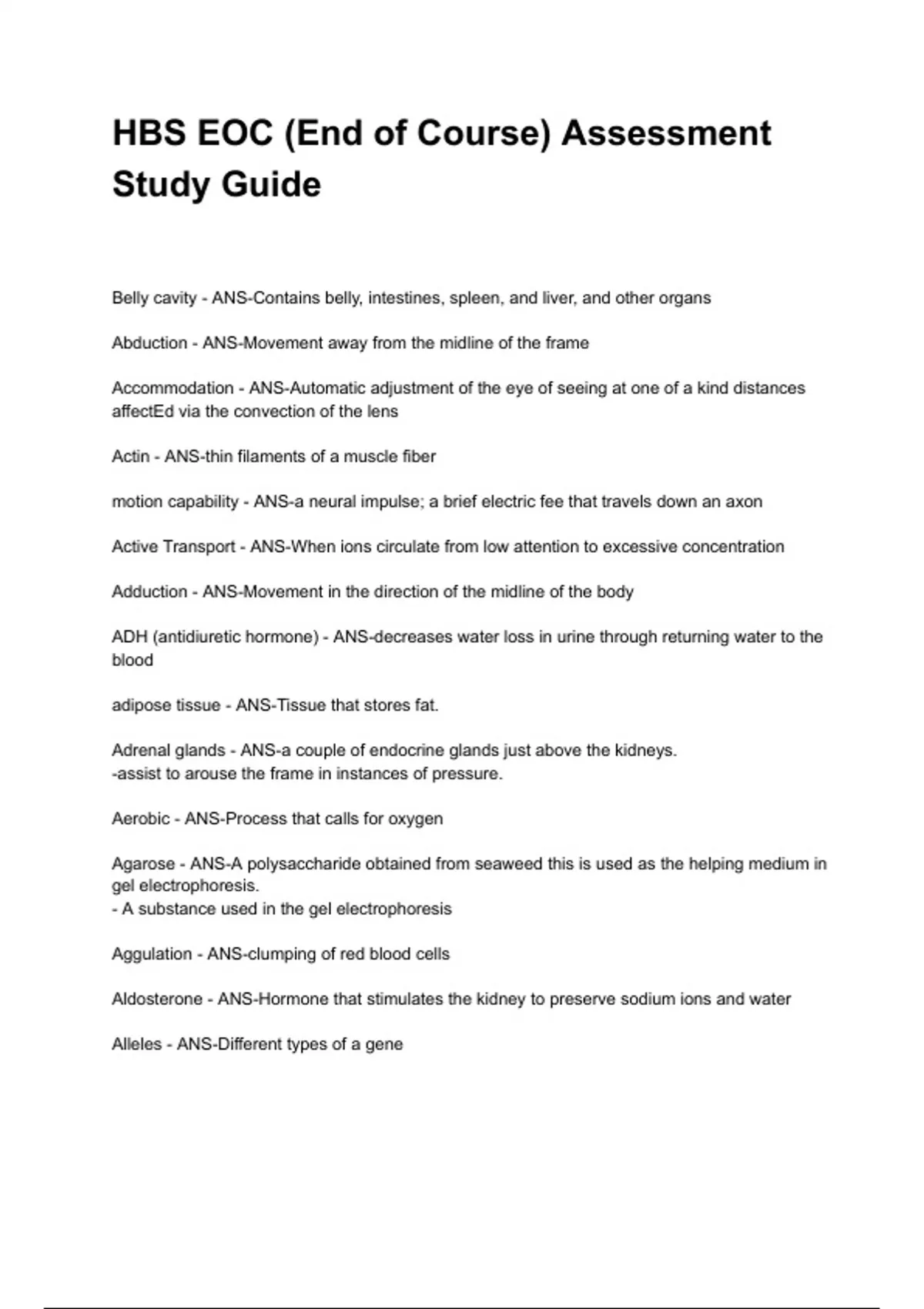 HBS EOC (End of Course) Assessment Study Guide Updated 2026/2027 ...