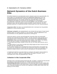 E. Heemskerk & M. Fennema (2004):  Network Dynamics of the Dutch Business Elite