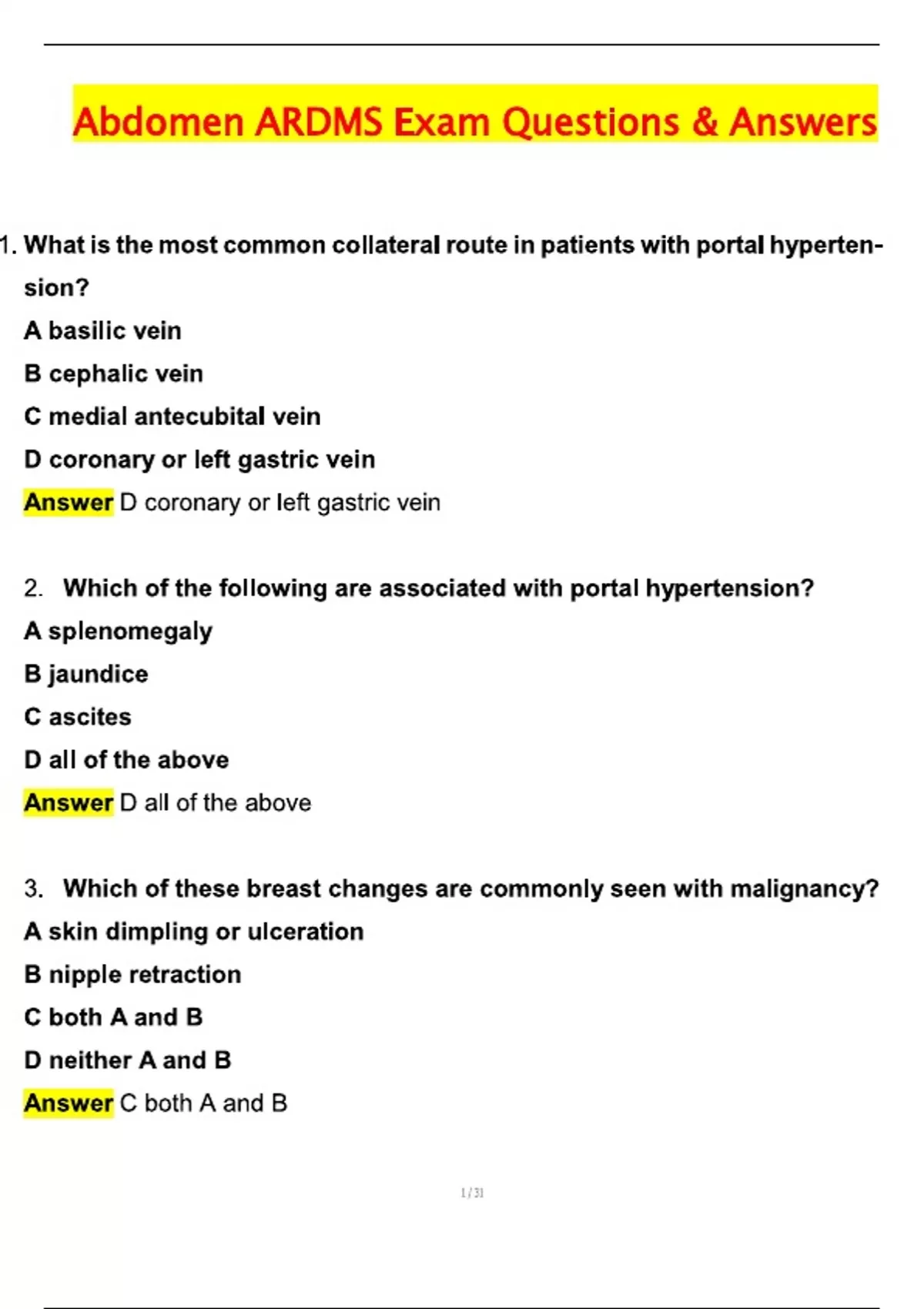 ARDMS Abdomen Exam Actual 2025 Questions and Verified Answers (2025 / ...
