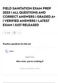 FIELD SANITATION EXAM PREP 2025 &vert; ALL QUESTIONS AND CORRECT ANSWERS &vert; GRADED A&plus; &vert; VERIFIED ANSWERS &vert; LATEST EXAM &vert; JUST RELEASED
