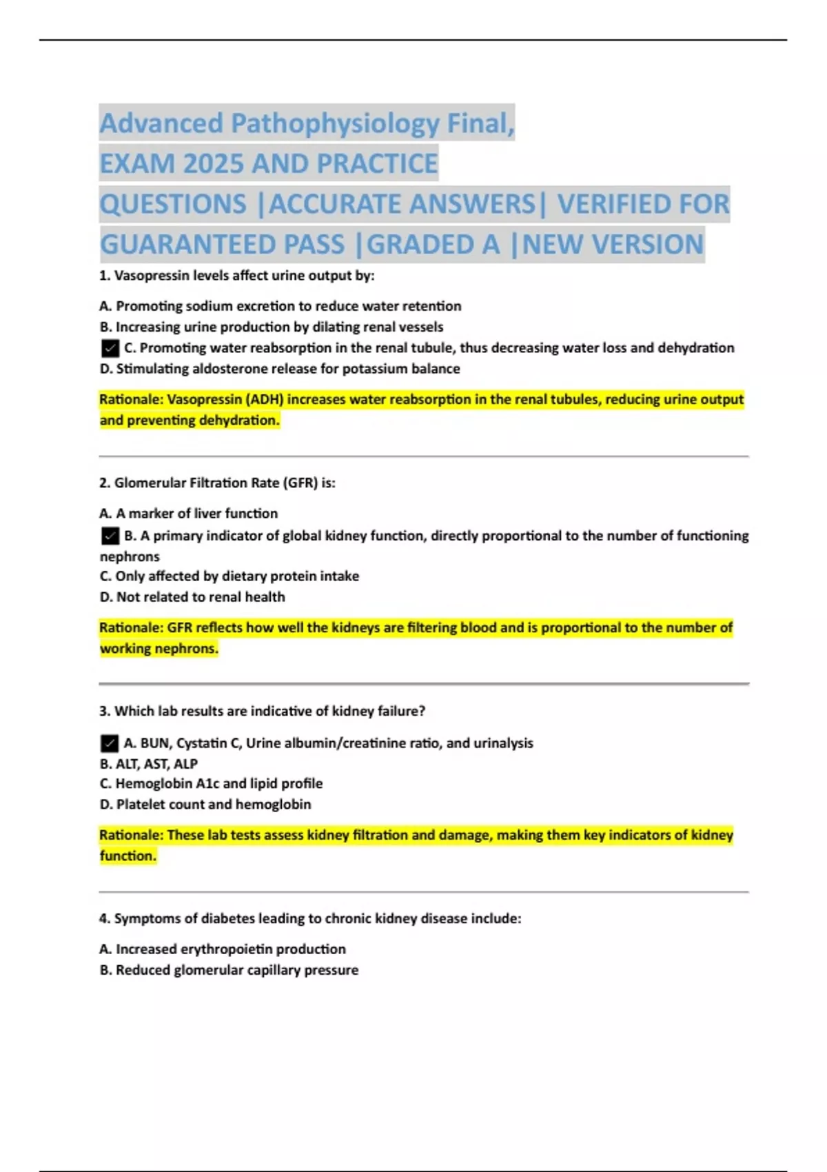 Advanced Pathophysiology Final, EXAM 2025 AND PRACTICE QUESTIONS ...