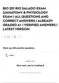 BIO 201 RIO SALADO EXAM 2&sol;ANATOMY & PHYSIOLOGY EXAM &vert; ALL QUESTIONS AND CORRECT ANSWERS &vert; ALREADY GRADED A&plus; &vert; VERIFIED ANSWERS &vert; LATEST VERSION