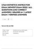 UTAH ESTHETICS INSTRUCTOR EXAM &lpar;NEWEST EXAM 2025&rpar; &vert; ALL QUESTIONS AND CORRECT ANSWERS &vert; GRADED A&plus; &vert; LATEST EXAM &vert; VERIFIED ANSWERS