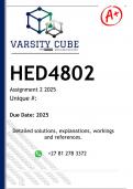 HED4802 Assignment 2 &lpar;ANSWERS&rpar; 2025 - DISTINCTION GUARANTEED