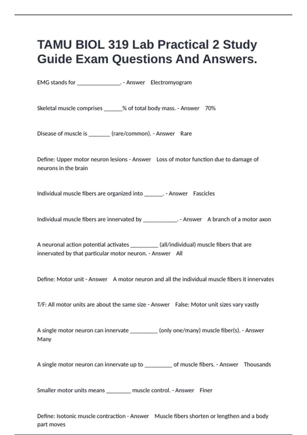 TAMU BIOL 319 Lab Practical 2 Study Guide Exam Questions And Answers ...