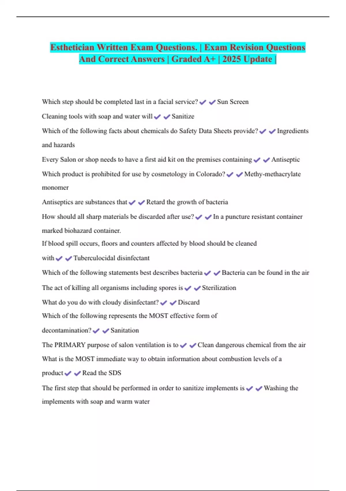 Esthetician Written Exam Questions. | Exam Revision Questions And ...