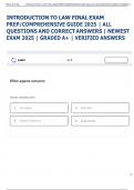 INTRODUCTION TO LAW FINAL EXAM  PREP&sol;COMPREHENSIVE GUIDE 2025 &vert; ALL  QUESTIONS AND CORRECT ANSWERS &vert; NEWEST  EXAM 2025 &vert; GRADED A&plus; &vert; VERIFIED ANSWERS