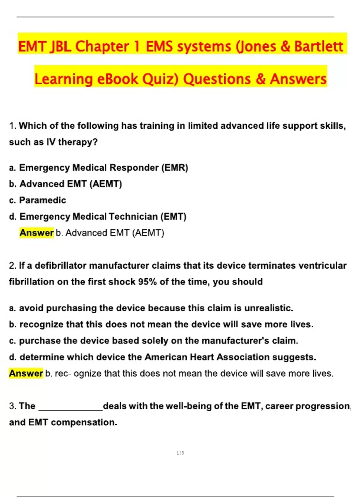 JB LEARNING EMT Chapter 1 EMS systems (Jones & Bartlett Learning eBook ...