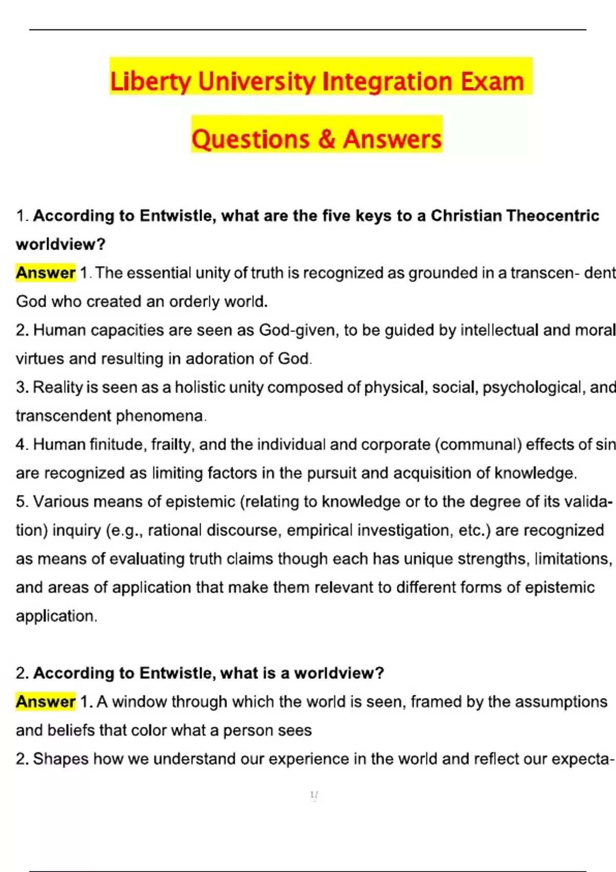 Liberty University Integration CPCE Exam Latest 2025 Actual Questions ...