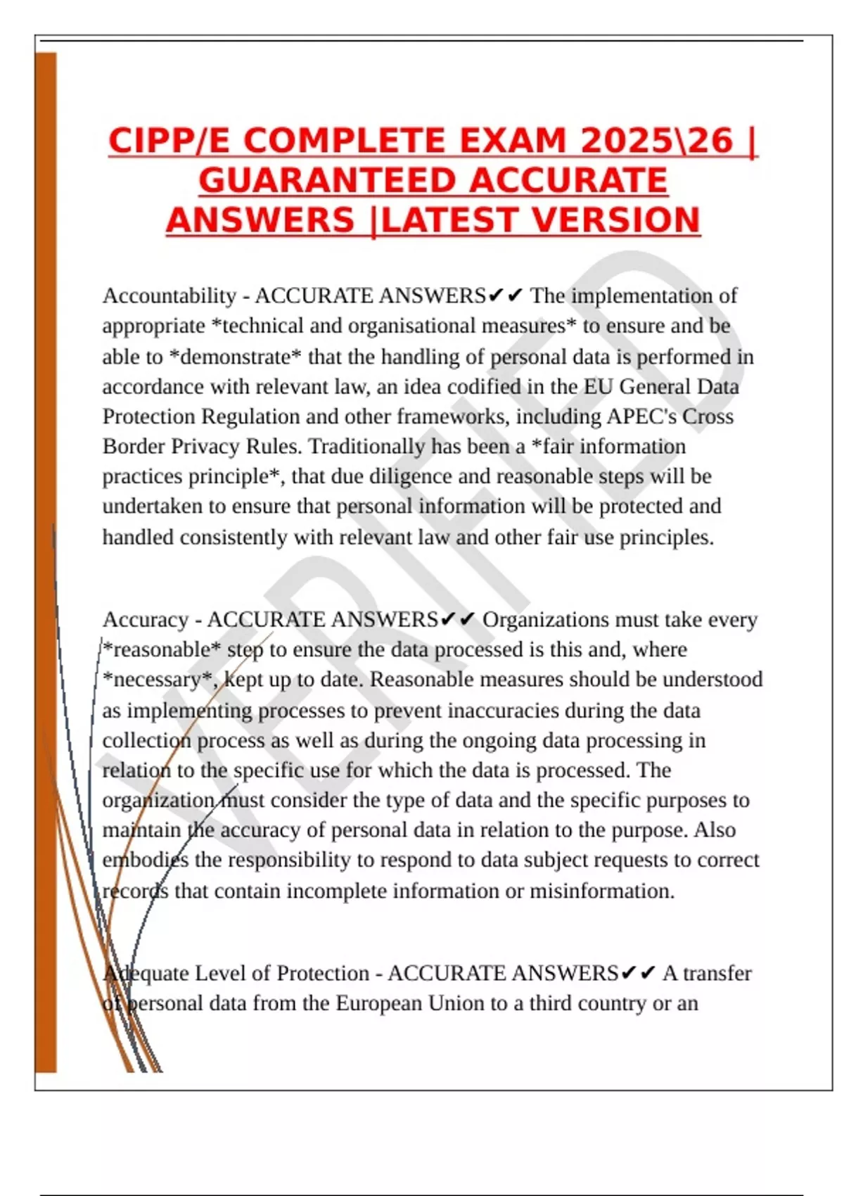 CIPP/E COMPLETE EXAM 202526 |GUARANTEED ACCURATE ANSWERS |LATEST ...