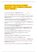 Nightingale Physiology Final&vert;200 Questions with Complete Solutions Latest Update&comma;&comma;&period;