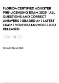 FLORIDA CERTIFIED ADJUSTER PRE-LICENSING EXAM 2025 &vert; ALL QUESTIONS AND CORRECT ANSWERS &vert; GRADED A&plus; &vert; LATEST EXAM &vert; VERIFIED ANSWERS &vert; JUST RELEASED